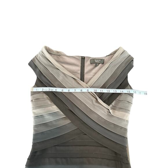 Tadashi Shoji Gray Black Ombre V-Neck Cocktail Tiered Sheath Dress Size Small - Picture 8 of 9